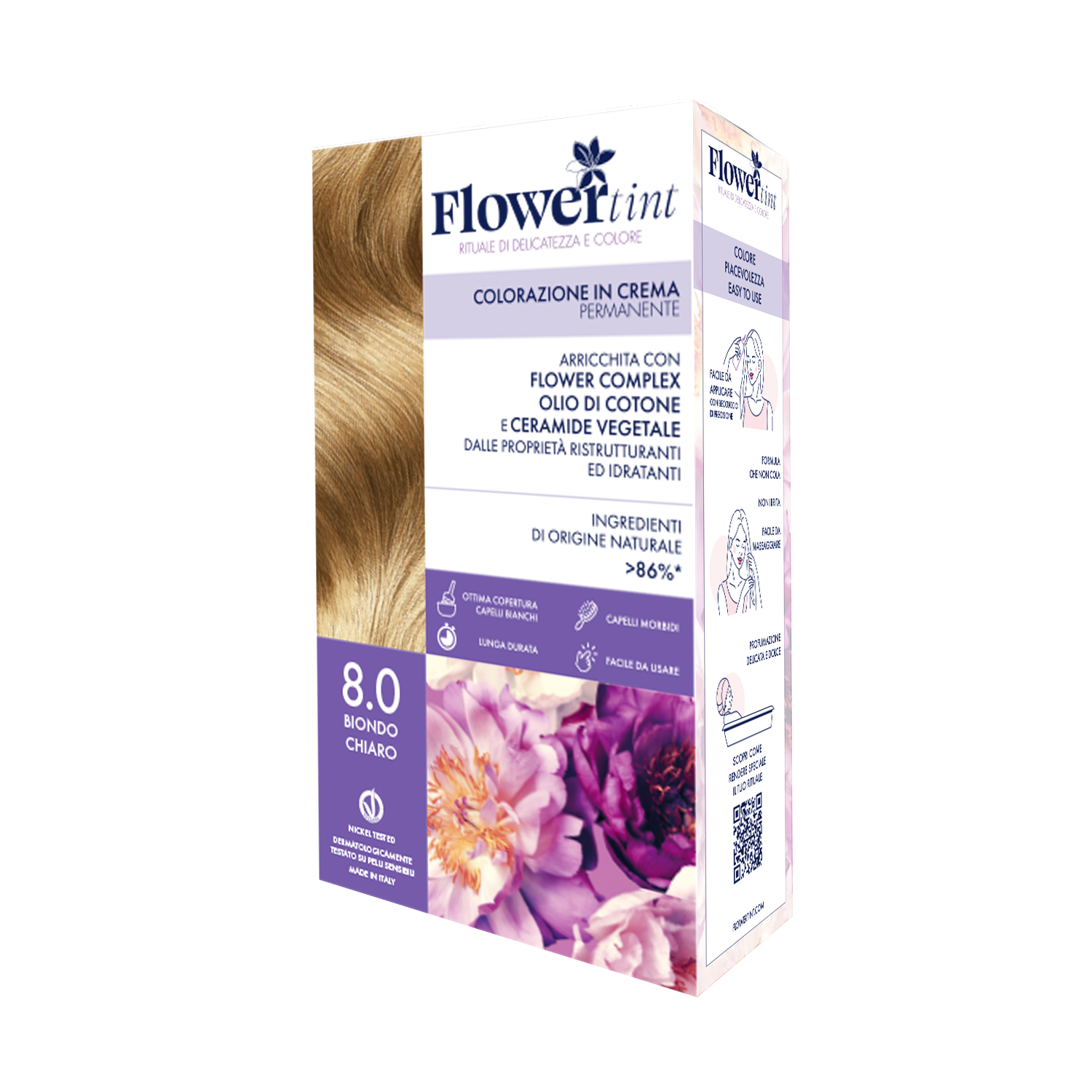 tinta-permanente-biondo-chiaro-8.0-flower-tint-purobio-cosmetics-parafarmacia-san-felice